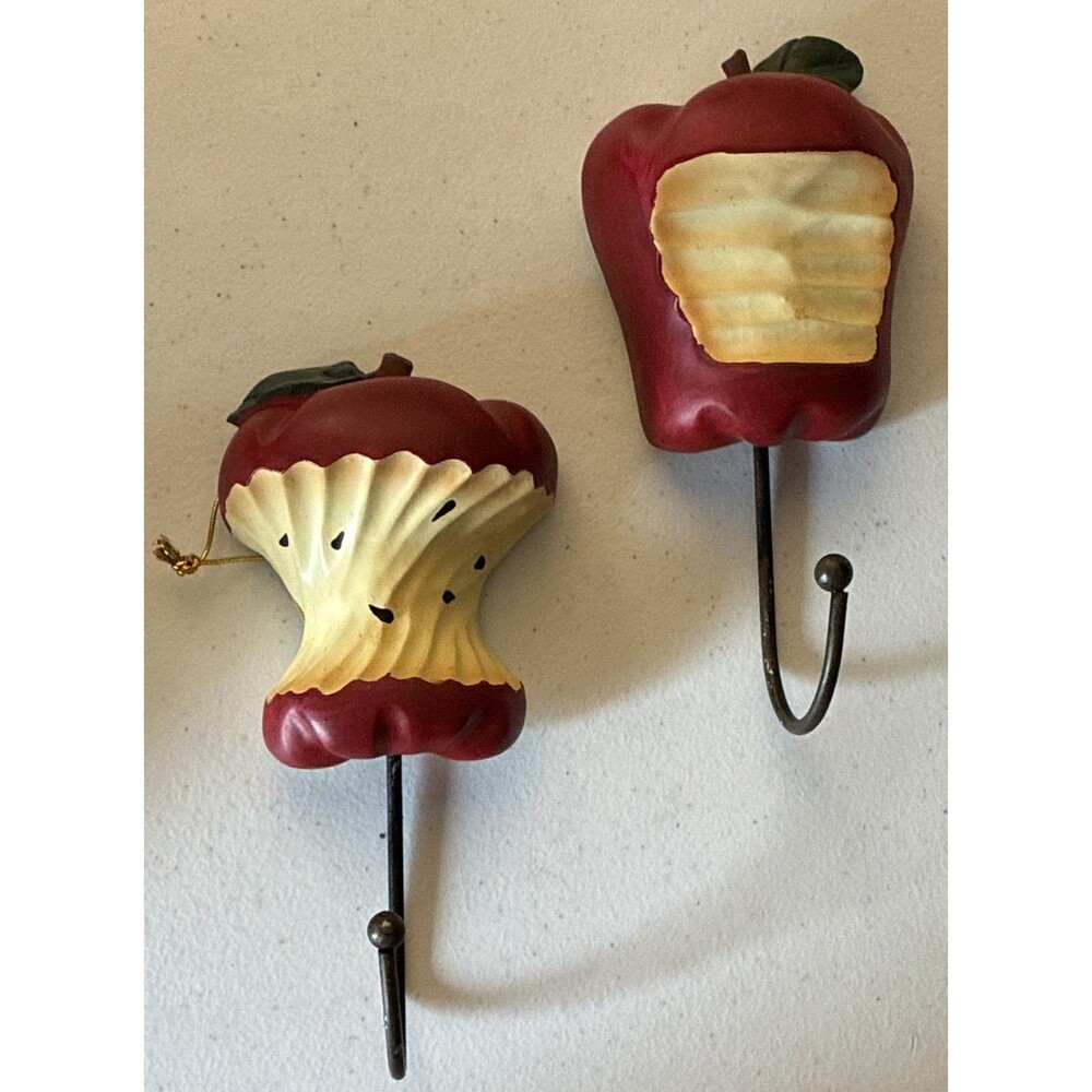 Direct Intl Red Apple Decorative Wall Hook Set 2 PC Ceramic Metal Vintage 5"